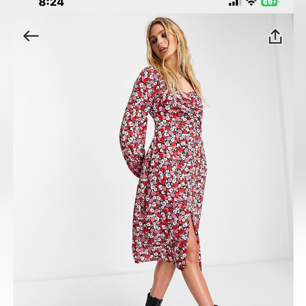 ASOS Floral Midi Dress in Red and White